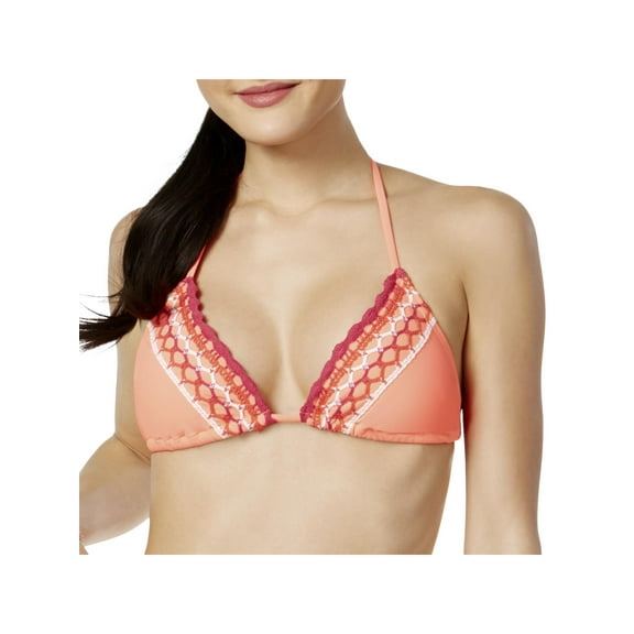 California Waves Womens Crochet Trim Halter Swim Top Separates Orange M