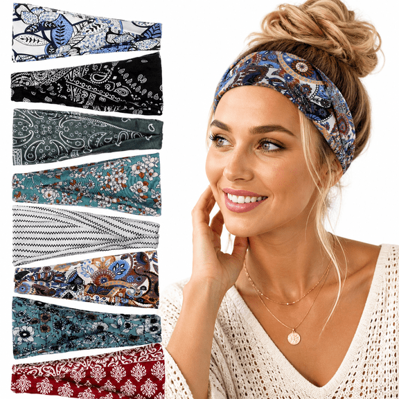 HBlife 8 Pack Fashion Headbands Boho Sports Stretchy Sweat Bands Non Slip Hairbands for Women Girls