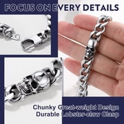 Bandmax Skull Bracelets for Men Women 316L Stainless Steel Cuban Link Chain Bracelet with Skull Charm Gothic Punk Biker Bracelet Jewelry for Halloween Gift