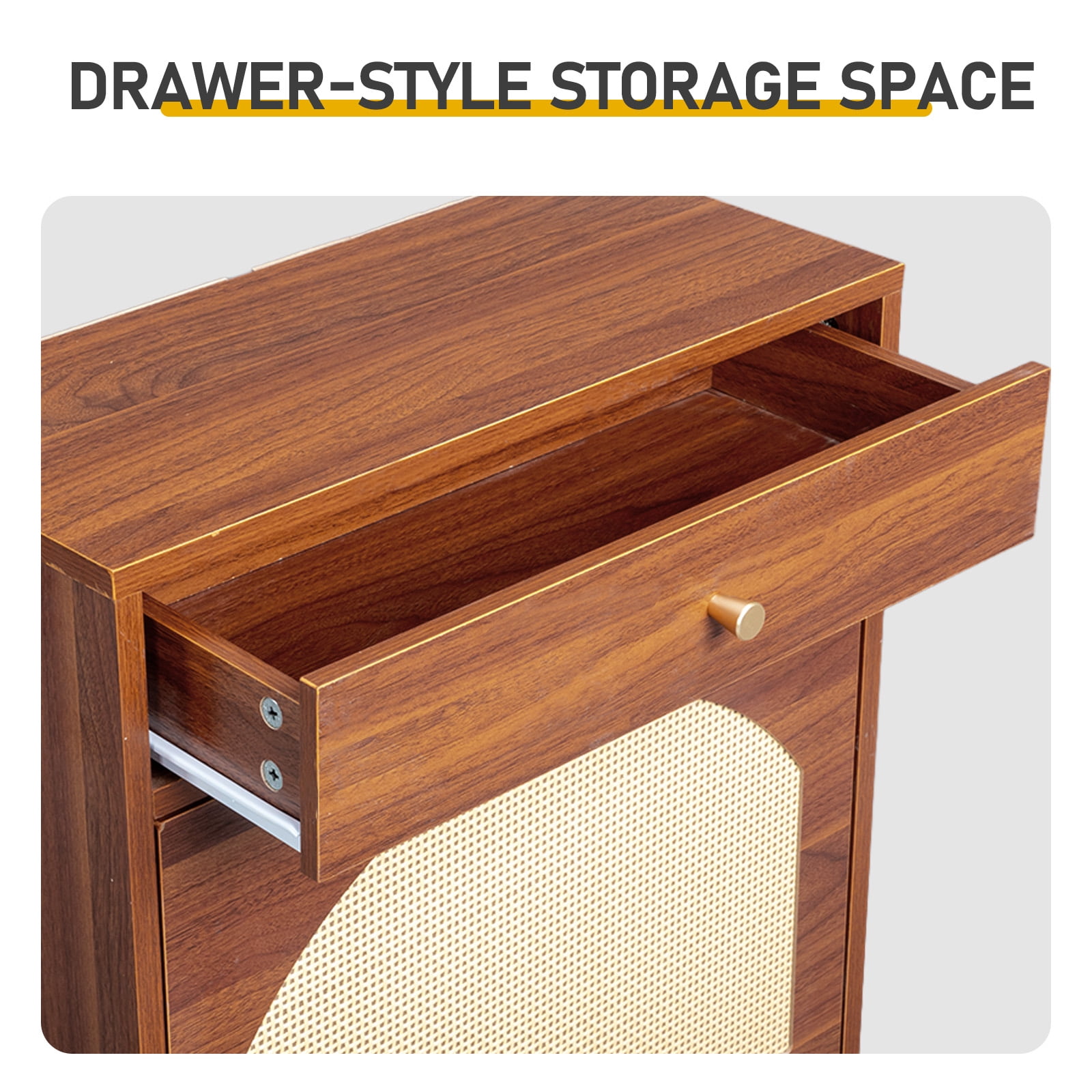 Shoe Cabinet with 1 Drawer & 2 Flip-Down Compartments, Brown Finish Particle Board Shoe Storage Organizer, Slim Space-Saving Entryway Shoe Cabinet for Hallway Apartment