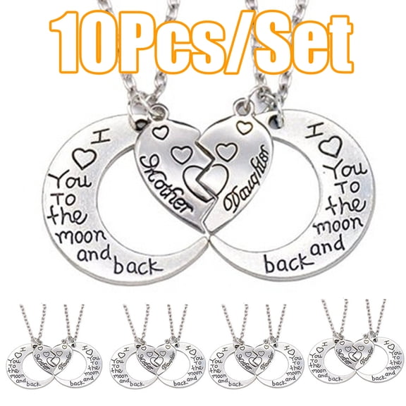 Zhaomeidaxi 10Pcs Gifts for Mom I Love You to the Moon and Back Mother Daughter Women Necklaces Pendant Mothers Day Gifts