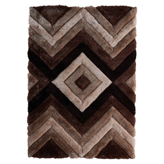 MDA Rug Imports Mateos Shag Collection Geometric Area Rug Brown 2'3'' X 8' Geometric 8' Runner Tan, Beige, Black Rectangle