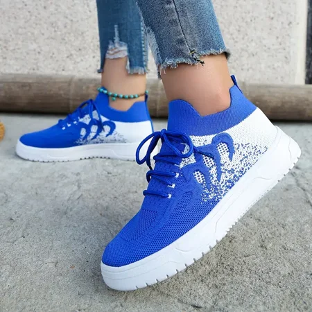 

Women‘s Breathable Mesh Sneakers Low Top Lace Up Platform Blue Casual Shoes Women‘s Fashion Lightweight Footwear