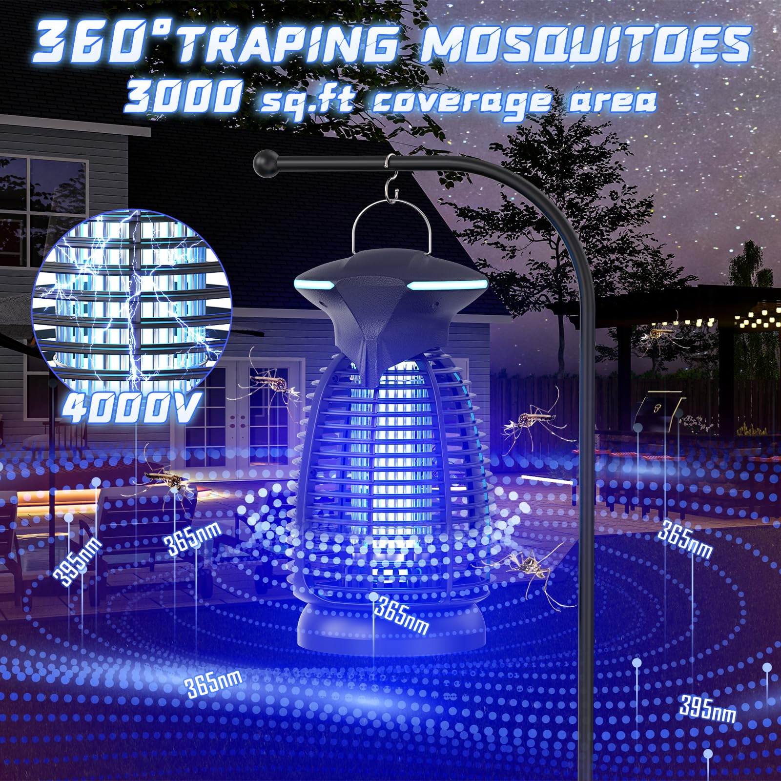 Zapper Outdoor For Mosquito Flies - Electric 4000v Zappers Indoor Waterproof Insect Killer Lamp With Led Light Patio Backyard Porch Garage & Home