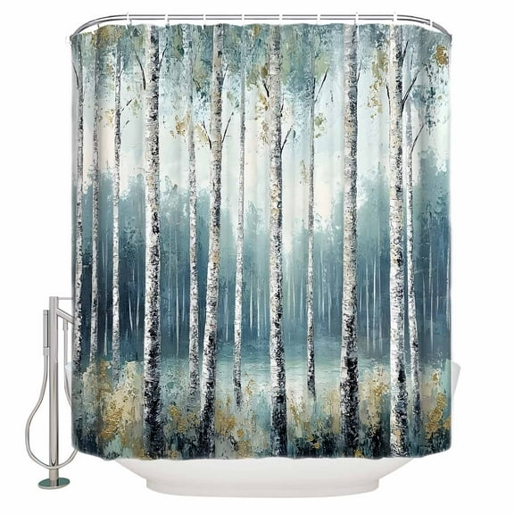 Small Stall Shower Curtain 36x78 Inch Narrow Half Size Modernism Tree Bath Curtains Bathroom Decor Spring Forest Scene Oil Painted Waterproof Fabric Shower Curtain Set with Hooks 36 Inch