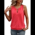 thumbnail image 3 of Blusas de Verano con Ojales para Mujer, Camisetas Sin Mangas con Cuello Redondo, Camisetas para Mujer Rosa Roja S, 3 of 9