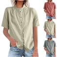 thumbnail image 2 of QINGFSAP Short Sleeve Tops for Women Loose Vintage Button Down Shirt Dressy Casual Summer Tunic Blouse, 2 of 6