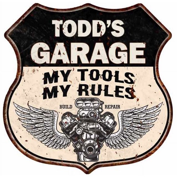 TODD'S Garage My Tools My Rules V8 Wings 12x12 Metal Sign 211110026091