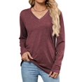 thumbnail image 2 of Womens T Shirts V Neck Long Sleeve Casual Tops Soft Solid Basic Tee Jujube Red M, 2 of 9