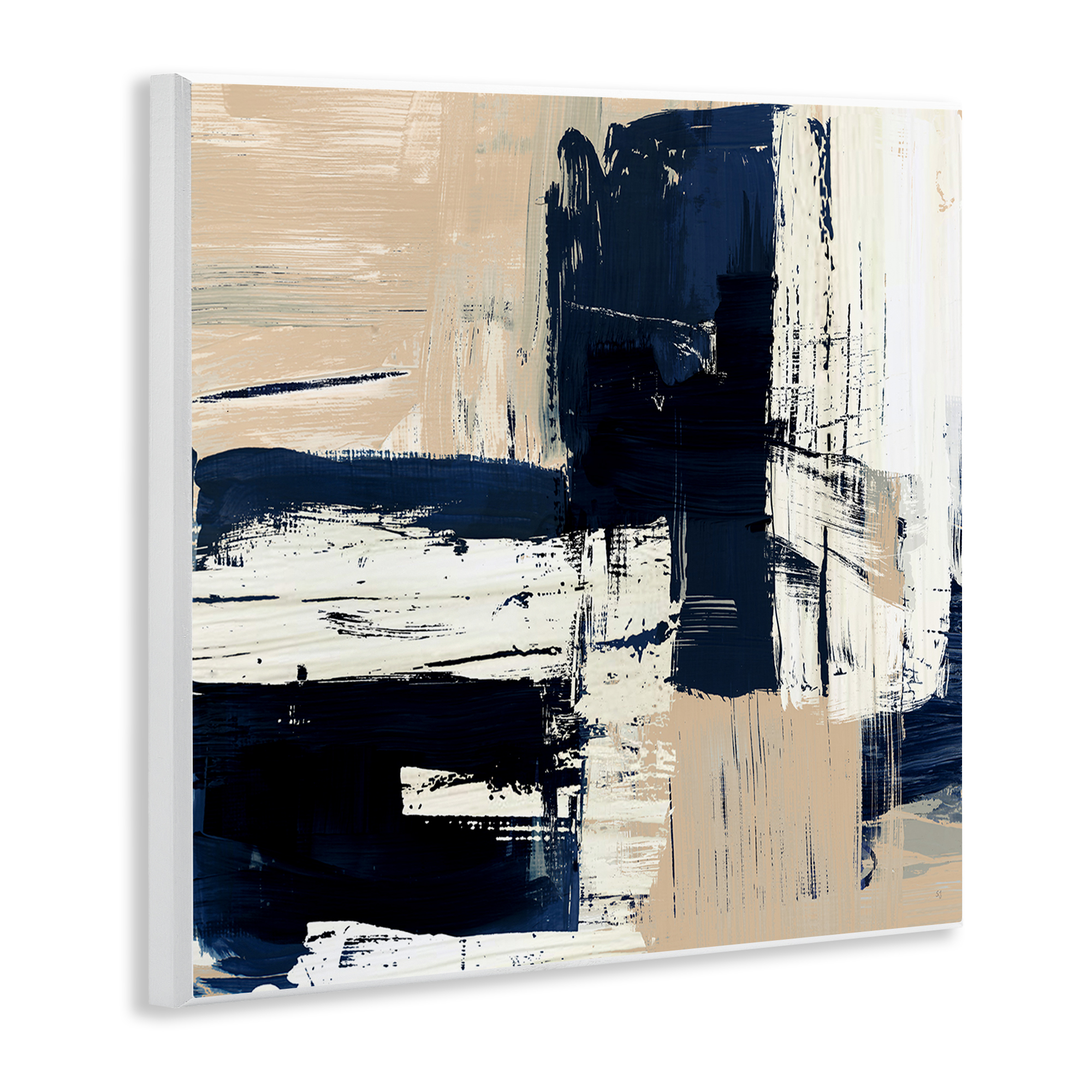 Stupell Industries Expressive Blue Tan Shapes Abstract Painting Unframed Art Print Wall Art, 12 x 12