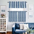 thumbnail image 2 of Gradient Stripes Kitchen Curtains Valances and Tiers Set of 3 Navy Blue Striped Vintage Lines Tier Curtains and Valance with Rod Pocket for Small Windows, 27.5"x36", 2 of 9