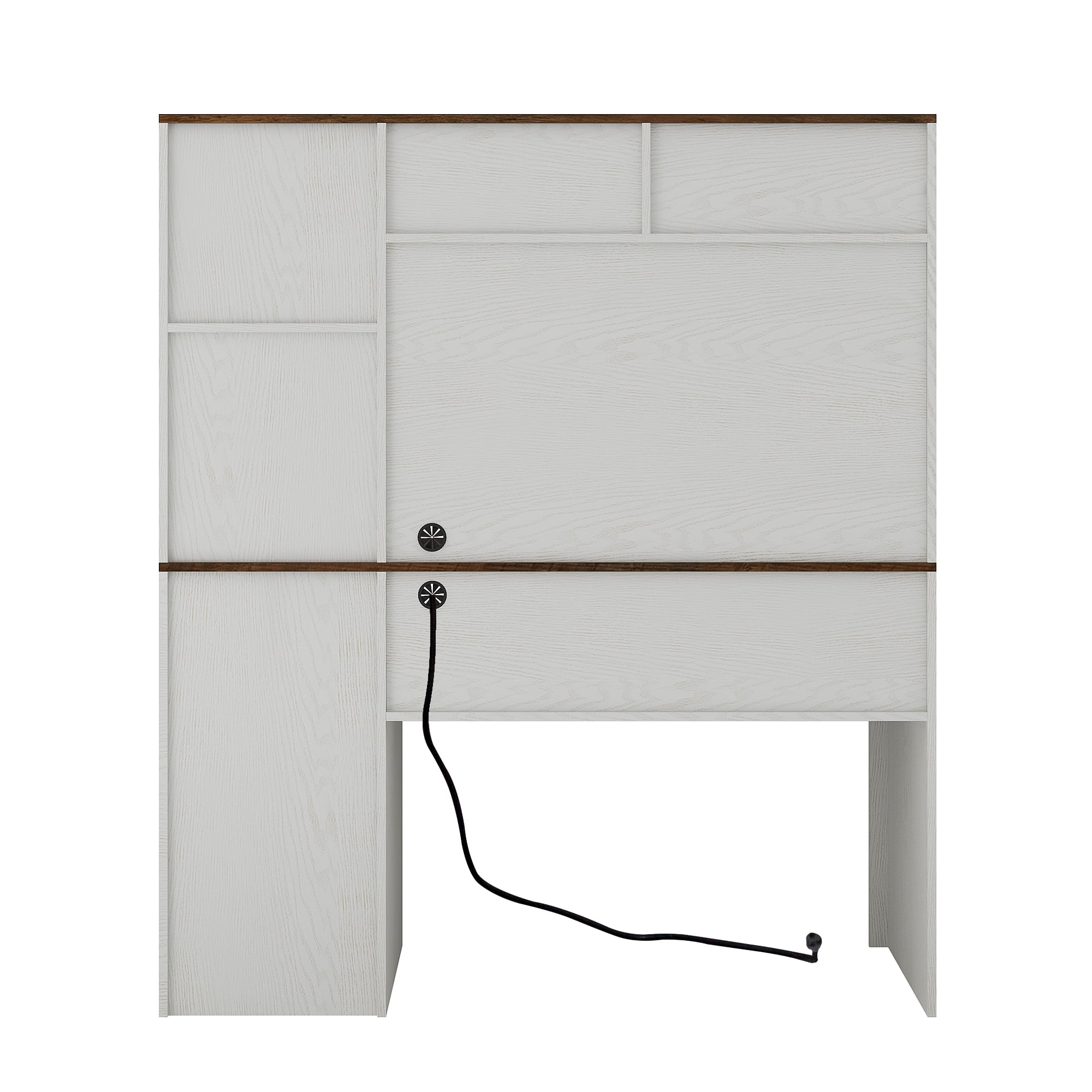 Aukfa Computer Desk with Hutch & Power Outlets for Home,Wood Teens Student LED Writing Desk,Gray