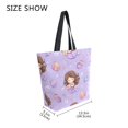 thumbnail image 4 of Open Top Canvas Tote Bag with Zipper Reusable Shopping Bag 13.5x15" Roomy Carryall Purple Adorable Mermaid, 4 of 9