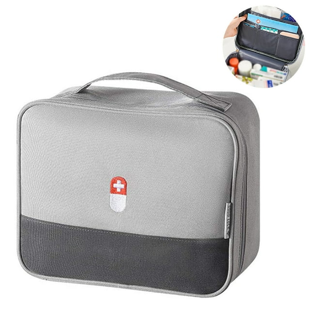 Bolsa de primeros auxilios con cremallera, organizador de medicamentos, bolsa de transporte vacía de emergencia con tela Oxford, estuche de viaje para pastillas con asa, bolsas médicas