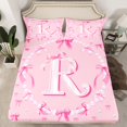 thumbnail image 2 of Homewish Girly Pink Bowknot Full Size Sheets for Girls, Kawaii Cartoon Monogrammed Bed Sheets, Initial R Letter Sheet Sets, Breathable Home Decor, 4pcs, 2 of 7