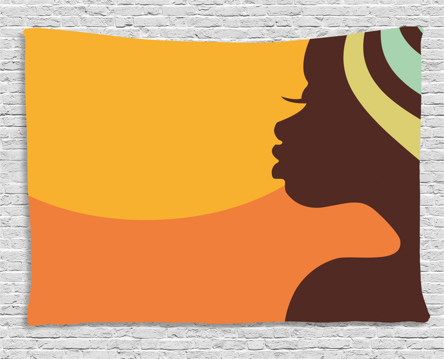 African Woman Tapestry Teenage Girl Pretty Face Profile Abstract Sunset Calm Evening Wall Hanging For Bedroom Living Room Dorm Decor 60w X 40l