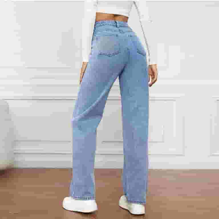【BOK PLACE】Loose Fit Washing Summer Long Wide Denim Pt Ovticza Womens Baggy High Waist Jeans,Loose Straight Leg
