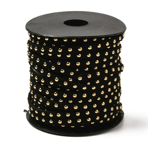 1roll Golden Aluminum Studded Faux Suede Cord Faux Suede Lace Black 5x2mm about 20yards/roll