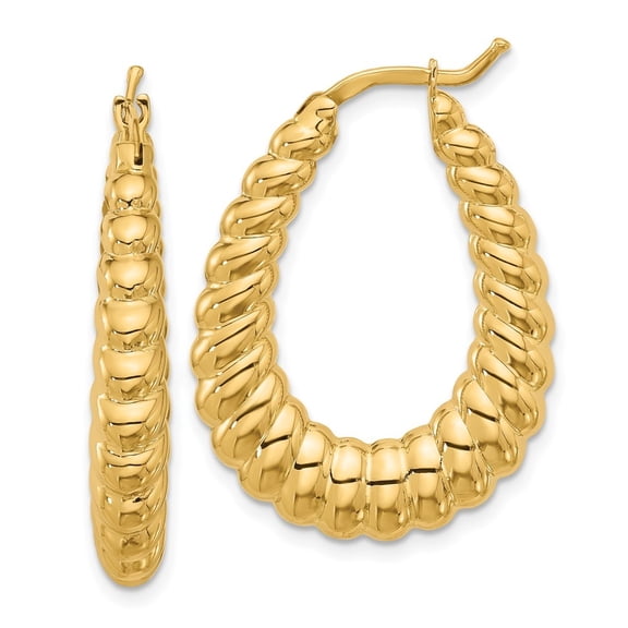 Auriga Fine Jewelry 14K Yellow Gold Polished and Grooved Graduated Oval Hoop Earrings for Women