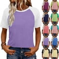 thumbnail image 6 of AOOCHASLIY Women's Color Block Raglan Sleeve Short Sleeve Top Casual Lightweight Spring Summer Fashion Blouse for Daily Office Weekend Gathering Street Vacation Outings, 6 of 9
