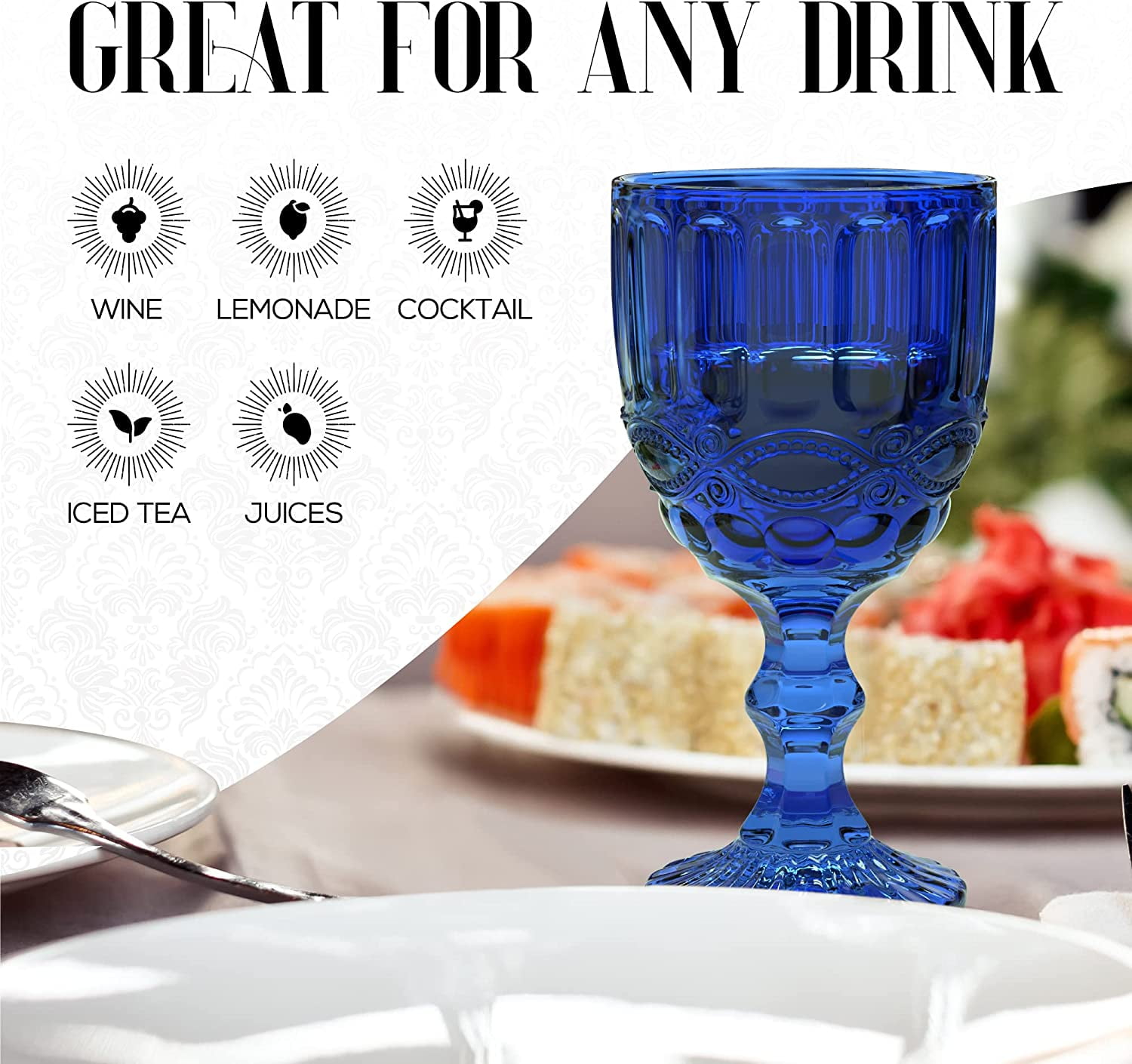 Elle Decor Vintage Wine Goblets, Set of 4, Color Tint Glassware Set, Water  Goblets for Party, Wedding, & Daily Use, 10.1 oz, Pink