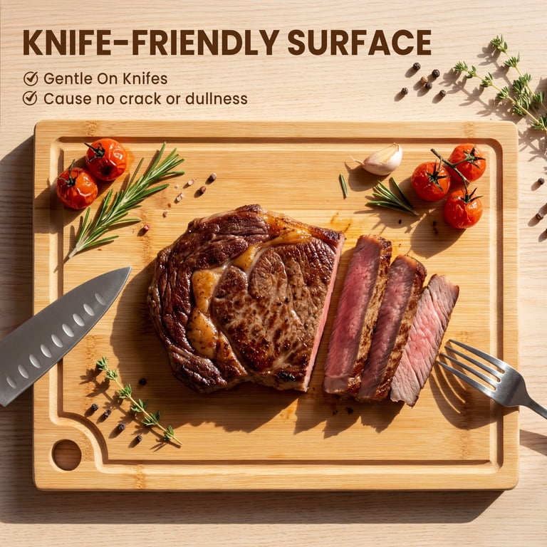 Kikcoin Bamboo Cutting Board Set, 3 Pieces with Hooks photo 4