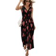 thumbnail image 2 of Red Hearts Pattern on Dark Background Dress Fashion Boho Beach Long Dresses Female Party Printed Maxi Dress, 2 of 9