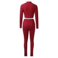 thumbnail image 4 of Women Fashion Two Piece Outfit Basic Long Sleeve Crop Top and Low Rise Flare Pants Yoga Tracksuit Set, 4 of 5