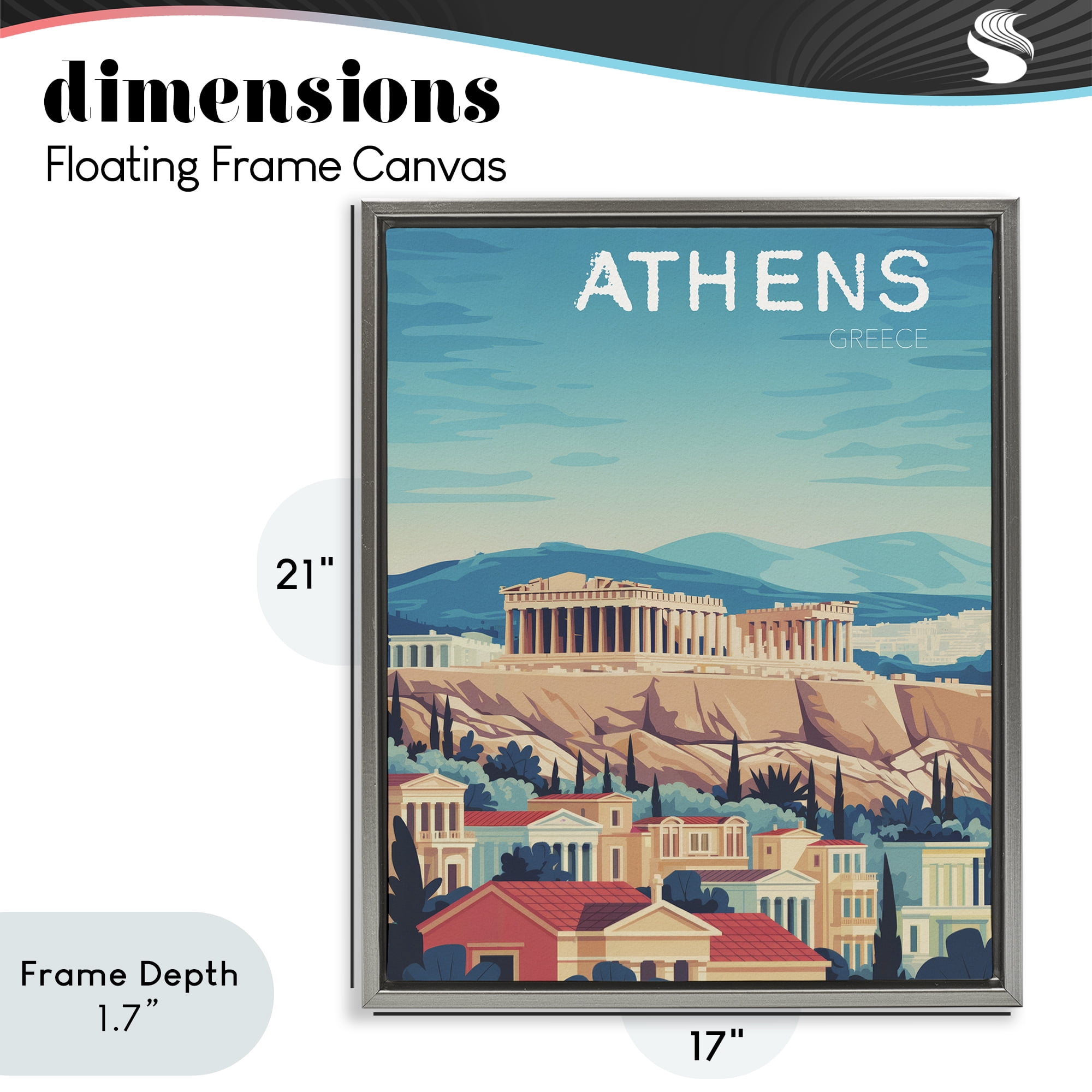 Stupell Industries Athens Topography Cityscape Gray Framed Floater Canvas Wall Art, design by Andreas Magnusson