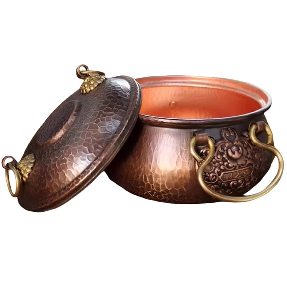 Pure Copper Pot Stew Pan,Non Stick Decorative Kitchen Cookware with Lid Multi-scenario Casserole Dish for Chef Cooking Restaurant Home Kitchen