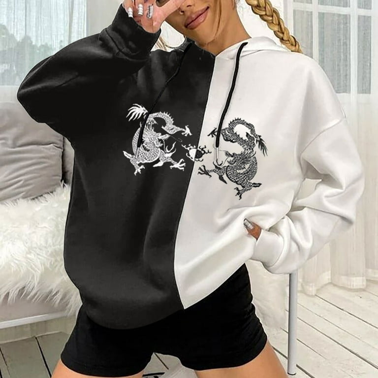 Oversized Hoodies for Teen Girls Trendy Cartoon Graphic Sweatshirts Plus Size Patchwork Long Sleeve Pullover