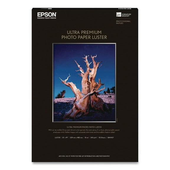 Epson Inkjet Photo Paper 97% Opacity - Super B - 13" x 19" - 64 lb Basis Weight - Luster - 50 / Pack