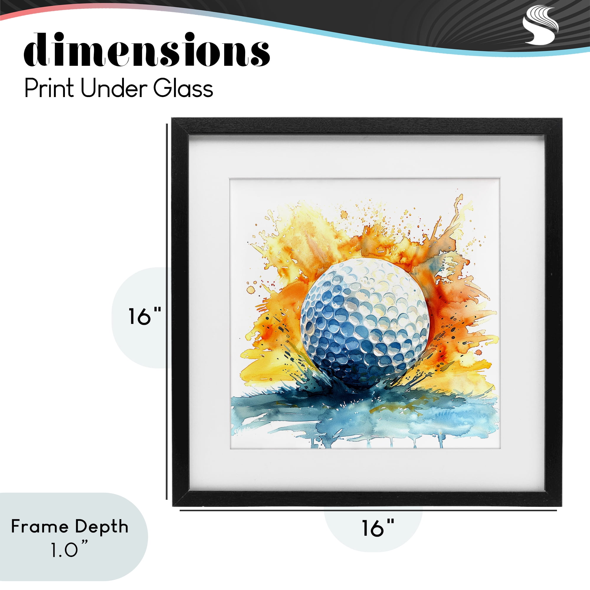 Stupell Industries Golf Splash Watercolor Burst Black Framed Print Under Glass, design by LSR Design Studio