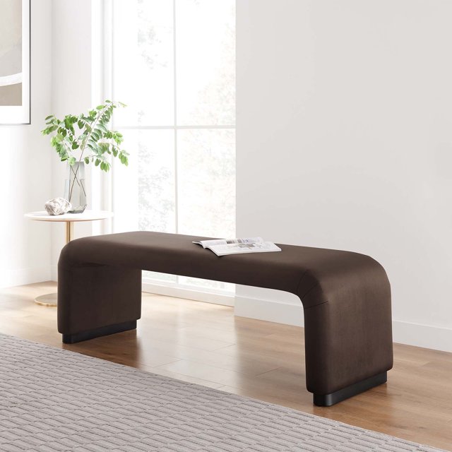 Modway Koda Performance Velvet Waterfall Long Bench in Black Chocolate Brown