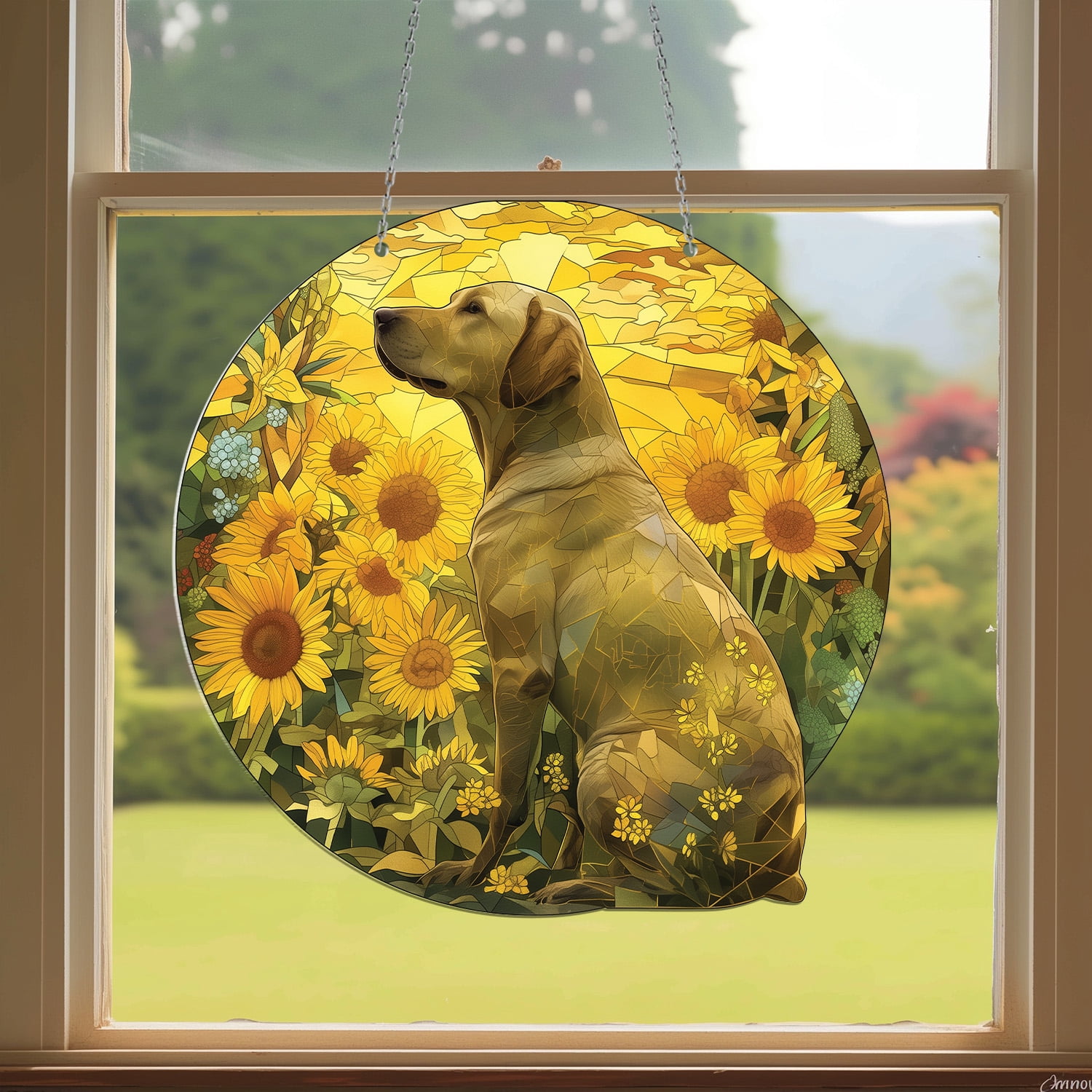 Artistic Labrador Retriever Acrylic Suncatcher - Vibrant Sunflower Design, Ideal Gift for Pet Owners