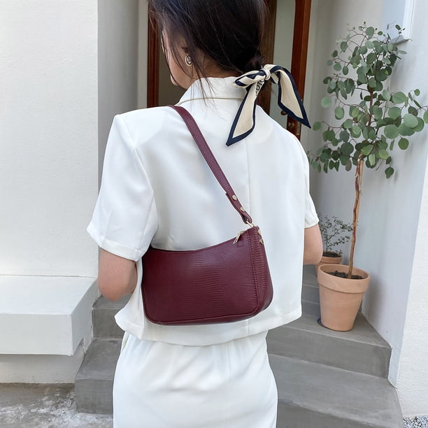 Bolso de hombro retro con diseño de lagarto para mujer, bolso de mano informal de PU para mujer (rojo vino) Tmvgtek Para estrenar