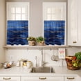 thumbnail image 4 of Kitchen Window Curtains Valance and Tier Set, Abstract Deep Blue Sea Golden Line Rod Pocket Tier Curtain Valance Set, Modern Marble Texture Light Filtering Cafe Curtains for Bedroom Living Room, 4 of 9