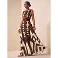 thumbnail image 3 of Brown Multicolor Geometric Tropical Print Sleeveless Maxi Dress For Summer Festival, Vacation, Beach, Street Style, 3 of 8