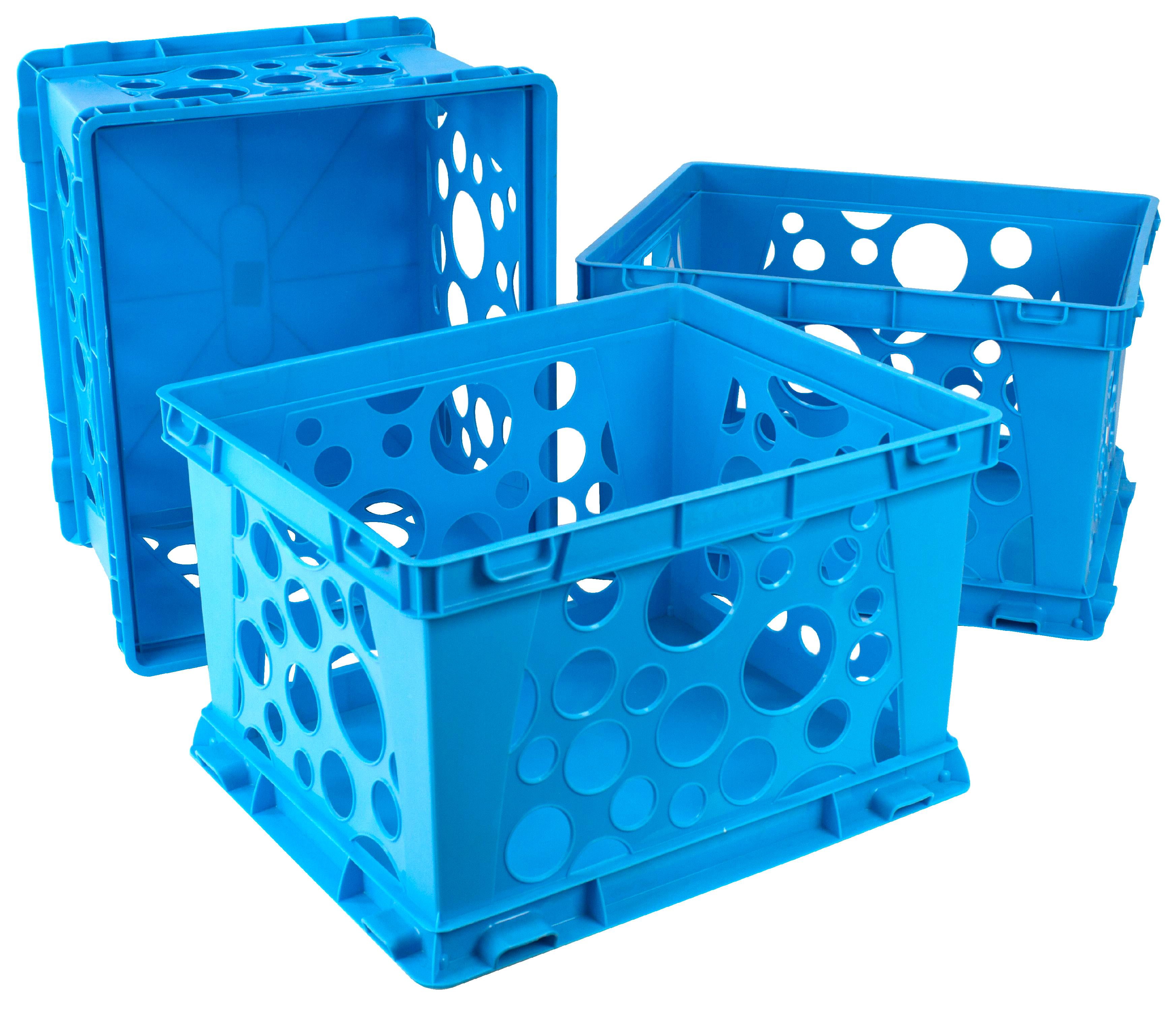 Storex Plastic Mini Crate, Modular Desktop Paper Storage Box, Blue, 3