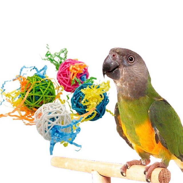 Langgg 10pcs Bird Chew Rattan Toy Balls Cage Accessory Colorful Hanging DIY Toys