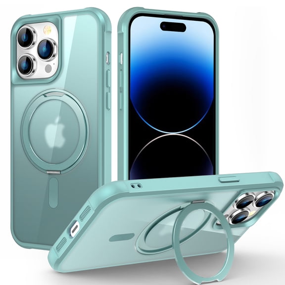 Allytechgroup iPhone 14 Pro Max Magnetic Case with Rotating Stand, Multi Angle Viewing Stand Anti-Scratch Compatible with Magsafe & Car Mount Phone Case for Apple iPhone 14 Pro Max, Blue