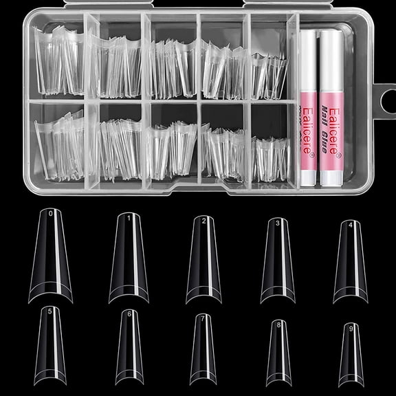 Ealicere 120 pcs Coffin Half Cover French Fake Nail Tips and 2x 2g Nail Glue