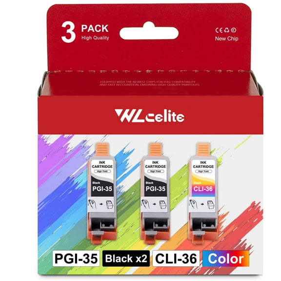 PGI-35 CLI-36 Ink Cartridges Replacement for Canon 35 36 Ink for Canon Pixma iP100 iP110 Printers (2* Black 1* Tri-Color)