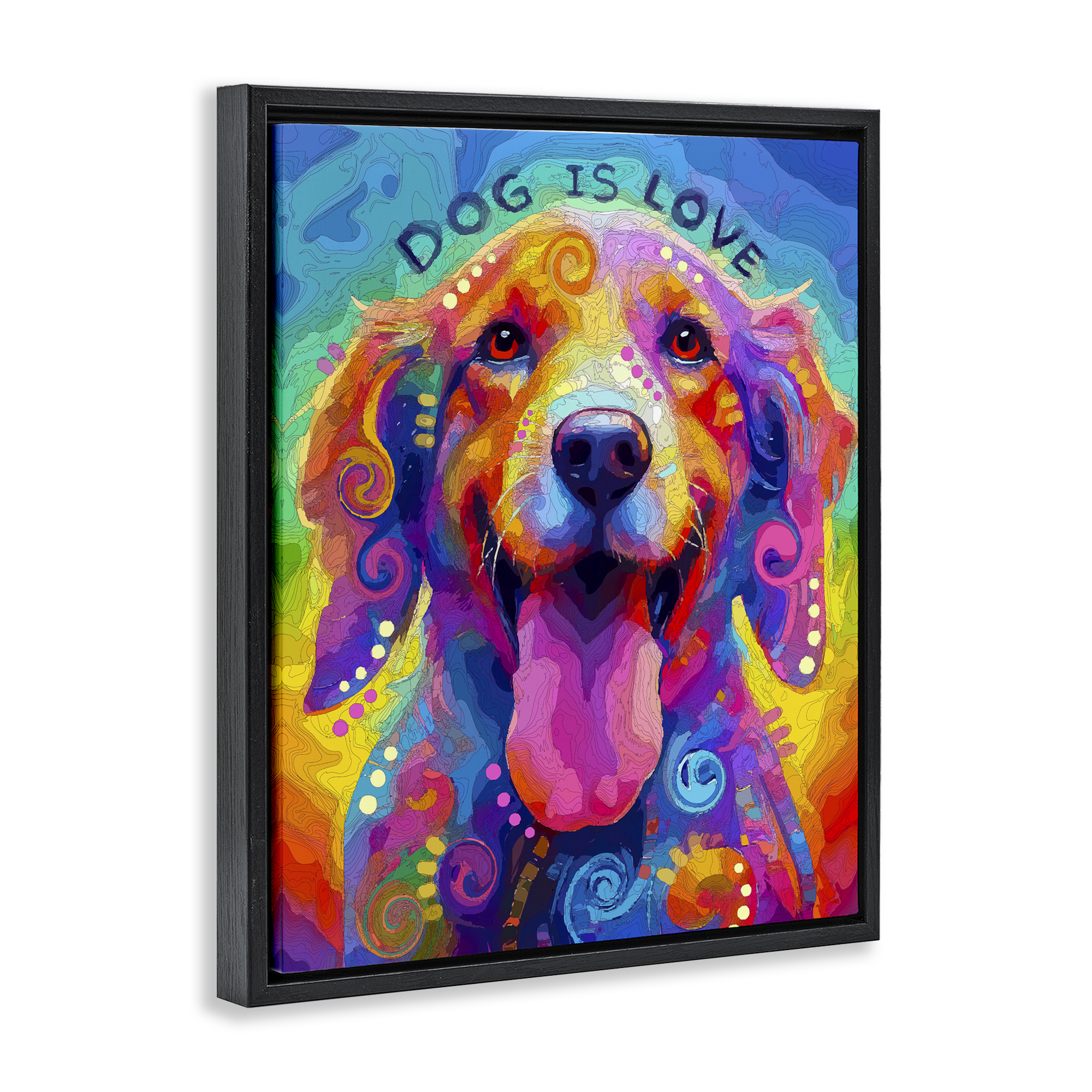 Dog Is Love Swirled Pattern Black Framed Floater Canvas Wall Art, design by Dean Russo- Evolution Collection