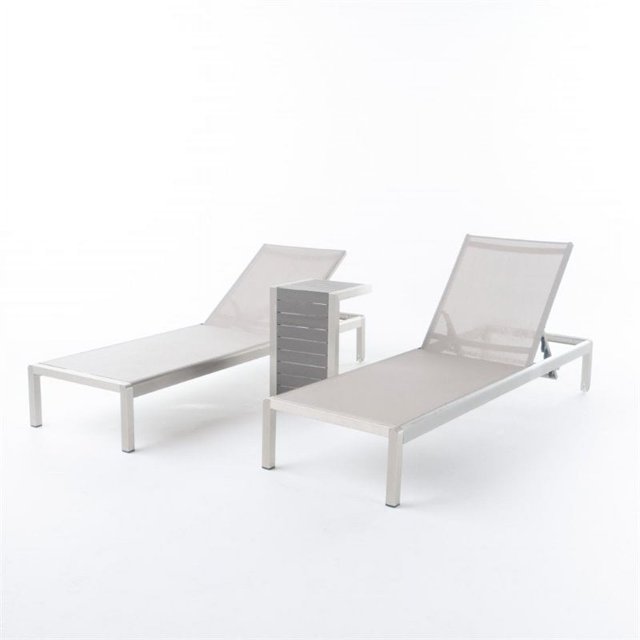 Noble House Cape Coral 2 Piece Outdoor Mesh Chaise Lounge Set in Natural