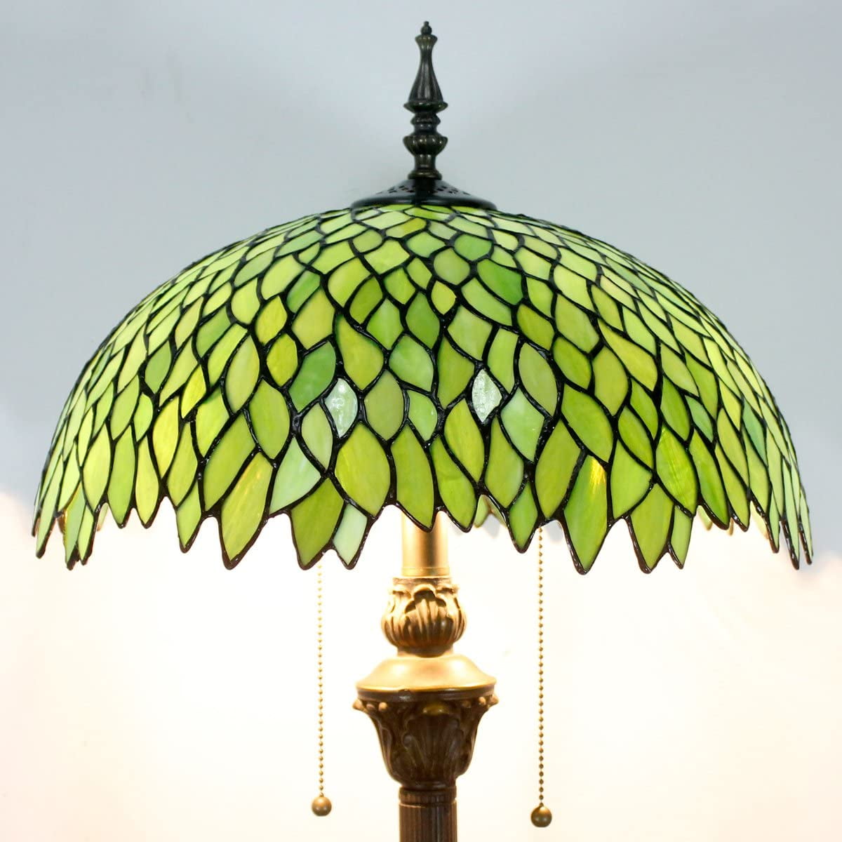 WERFACTORY Tiffany 64” 2-Light Art Nouveau Green Stained Glass Floor Lamp with Wisteria Shade