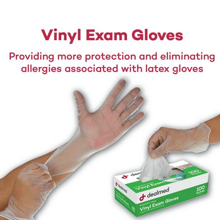 Dealmed Vinyl Medical Exam Gloves, Disposable, Non-Irritating, Latex-Free for First Aid and Medical Facilities, Clear (Large, Box of 100)