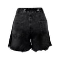 thumbnail image 5 of Women's High Waisted Denim Shorts, Baggy Distressed Hem Jean Shorts, Elastic Drawstring Waist Casual Straight Leg Shorts, Loose Fit Ripped Casual Summer Shorts Black L, 5 of 8