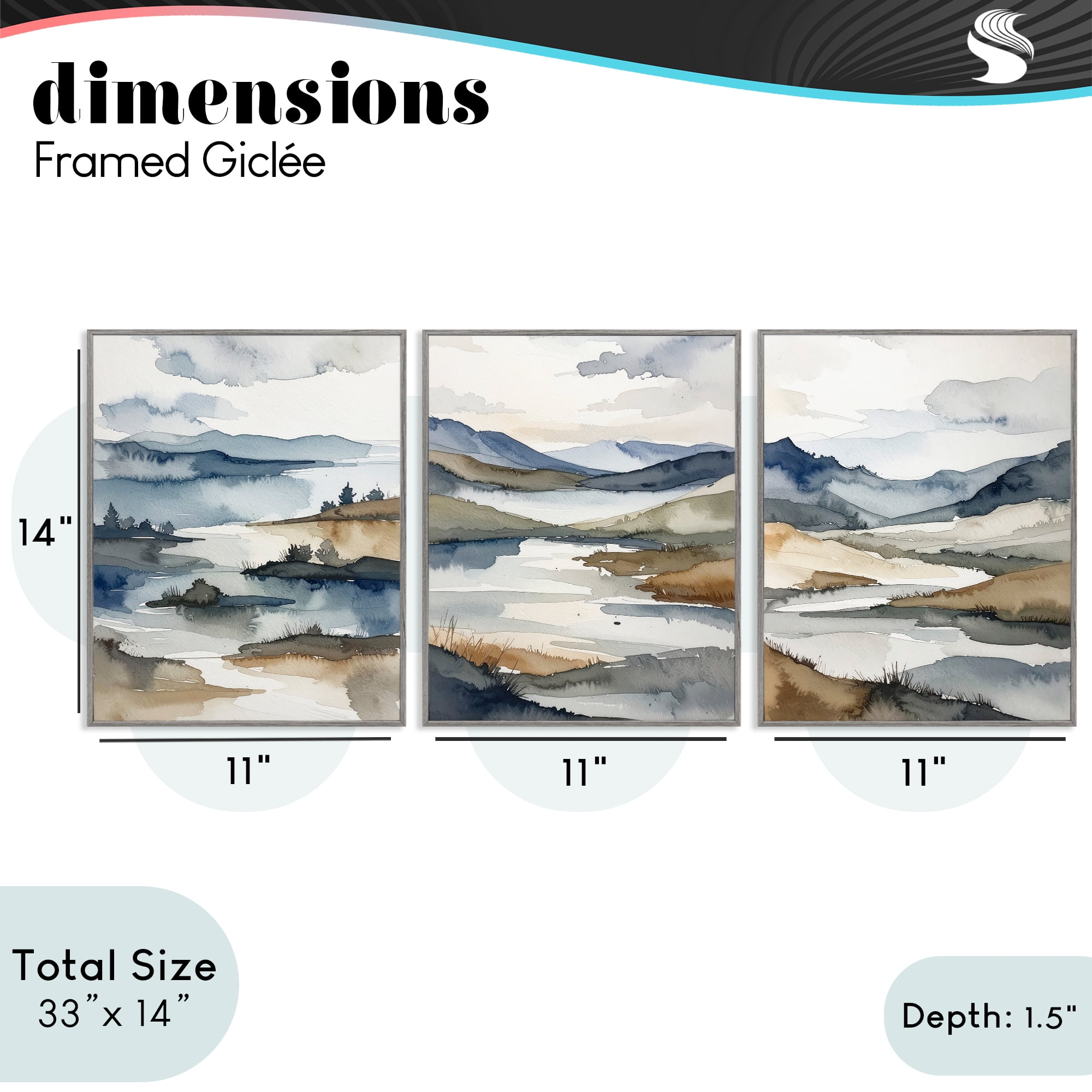 Stupell Industries Continuous Flow Of Water 3 Piece Gray Framed Giclee Art Set, design by Alonza Saunders