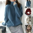 thumbnail image 2 of Women Sweater High Collar Long Sleeve Solid Color Knitting Tops Loose Fit Thickened Pullover Sweater Knitwear, 2 of 8